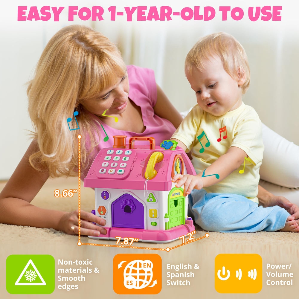 Hurdaos Montessori toy house radio function supports auditory exploration.