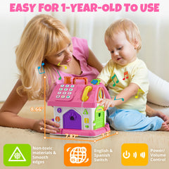 Hurdaos Montessori toy house radio function supports auditory exploration.