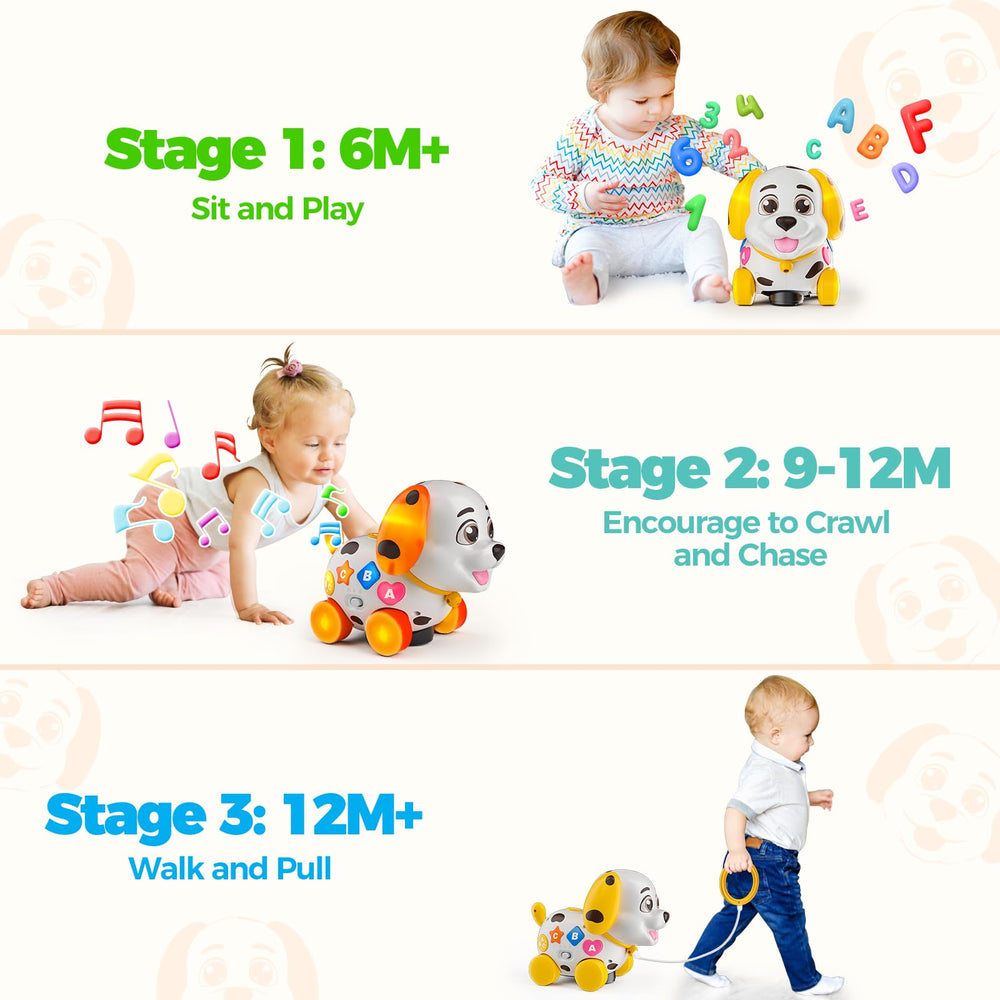 Hurdaos musical puppy toy supports tummy time and crawling with auto-movement.