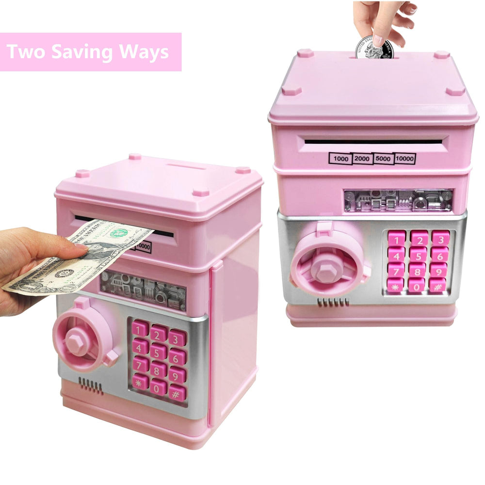 HUSAN piggy bank front bill slot accepts notes for quick deposits.