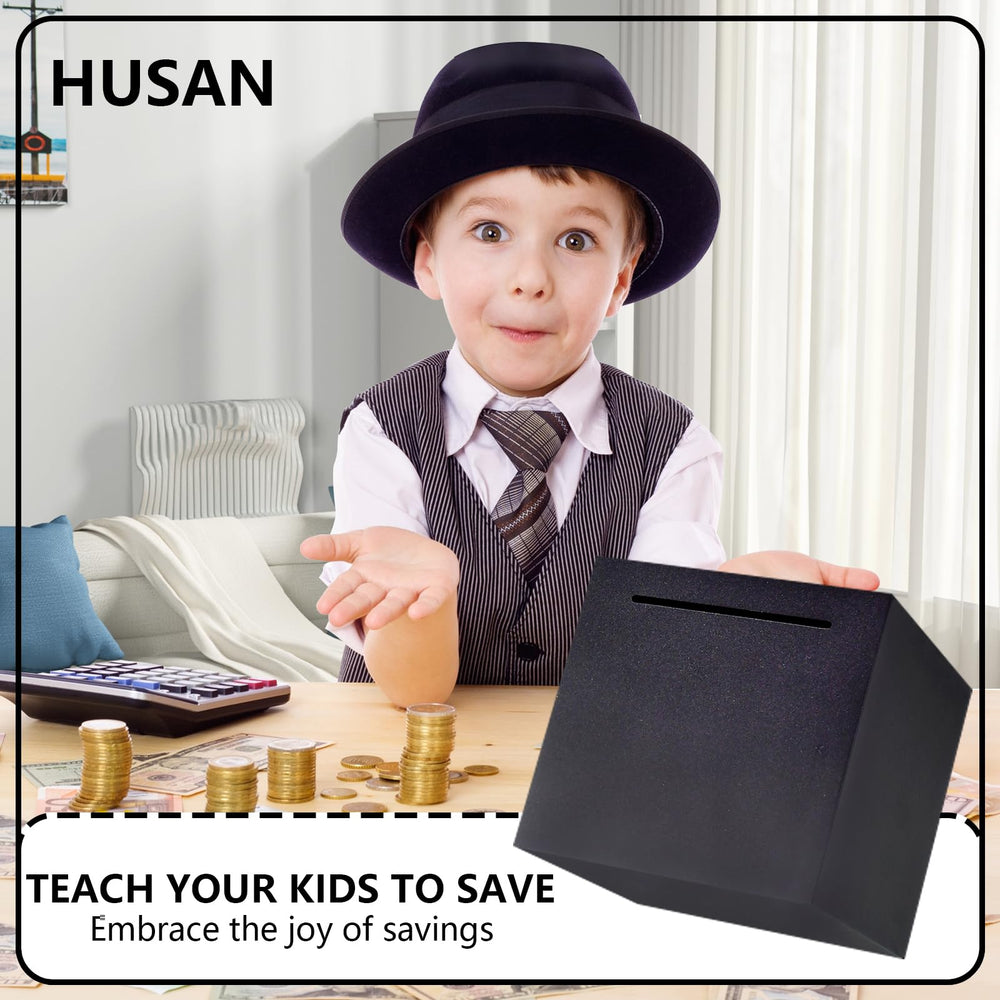 HUSAN piggy bank compact 4.72-inch, side view shows space-saving design for daily savings.