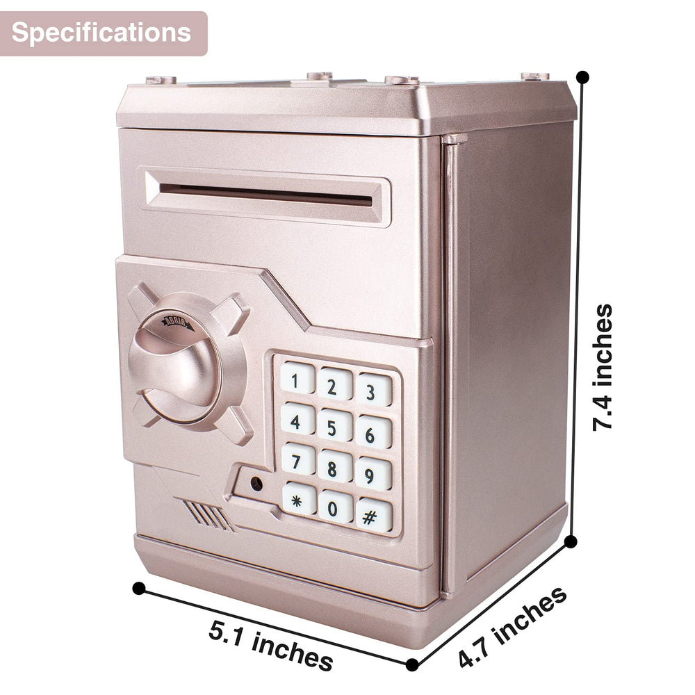 HUSAN Rose Gold Piggy Bank with coin slot and bill entry
