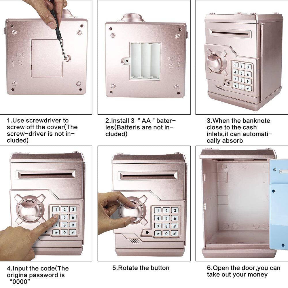 HUSAN Rose Gold Piggy Bank packaging and accessories