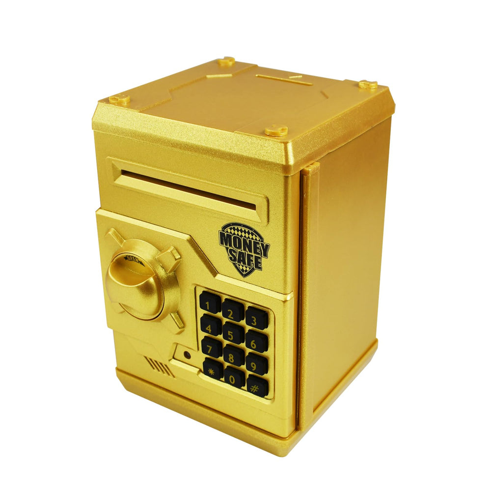 HUSAN piggy bank front view showing secure saving for kids