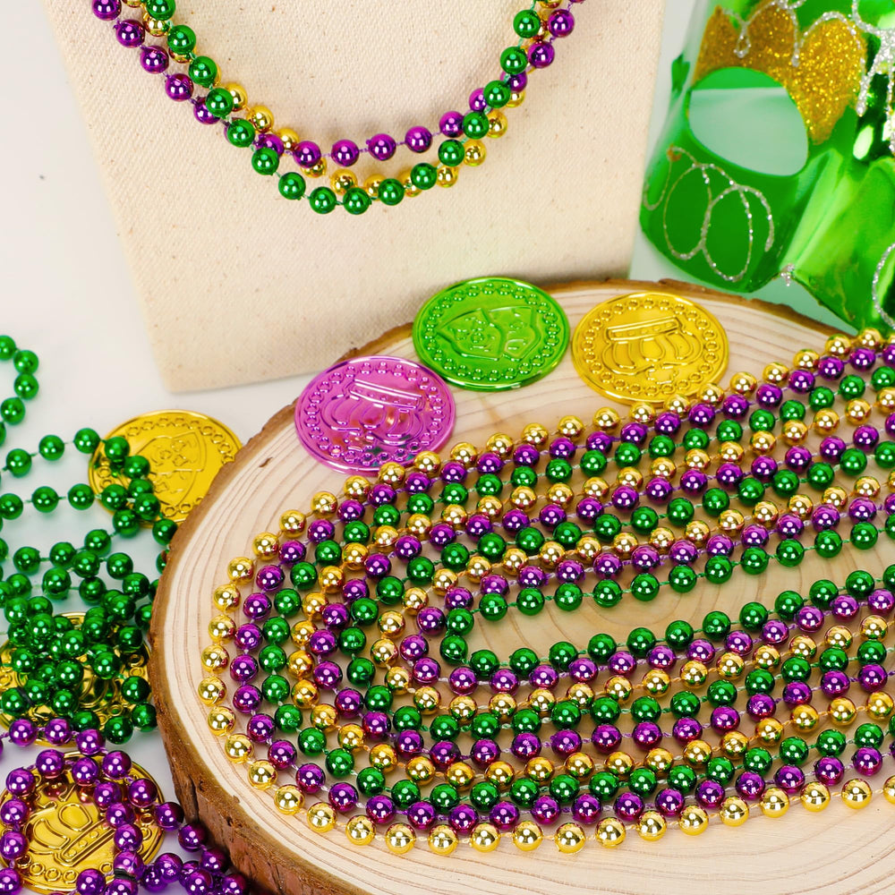 Huskein 200-piece bulk Mardi Gras beads for party planning
