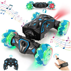 HuToYii gesture-sensing RC stunt car front angle with bright lights for night racing