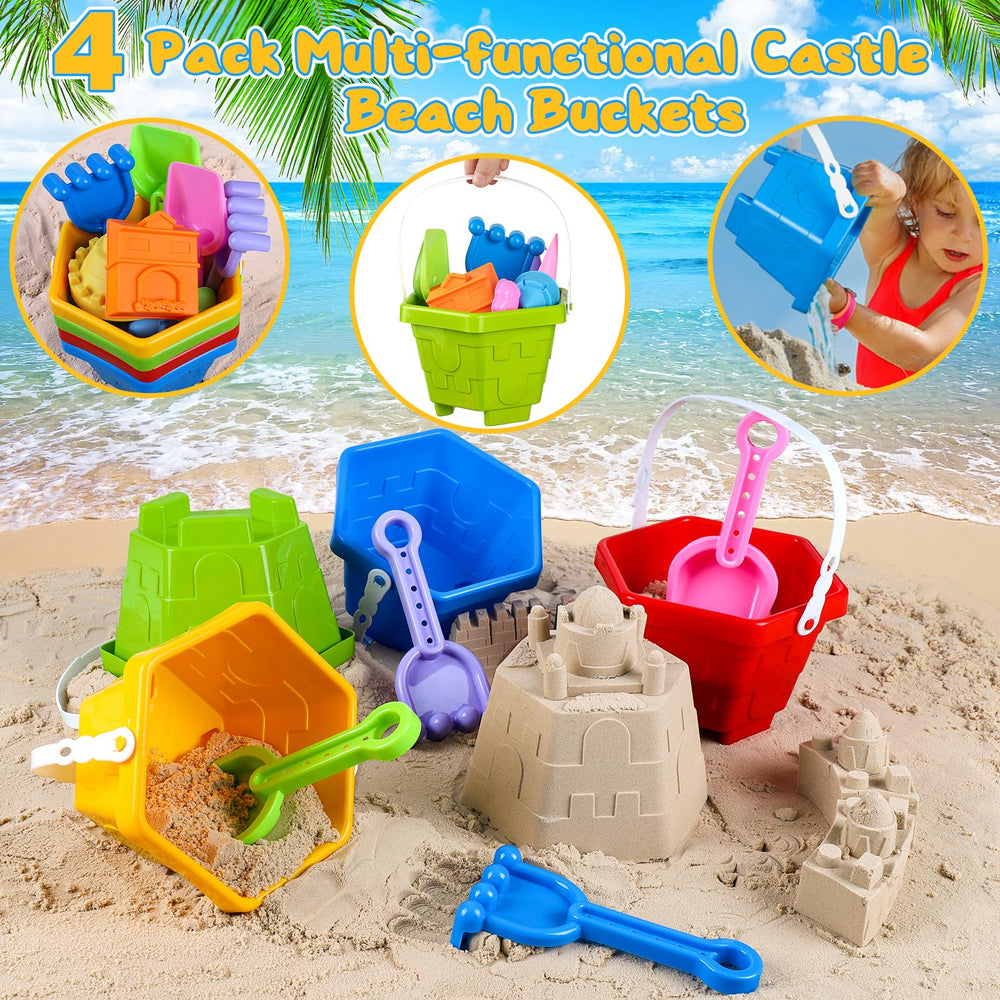 HUUIDY beach toys four sturdy sand buckets for castle building