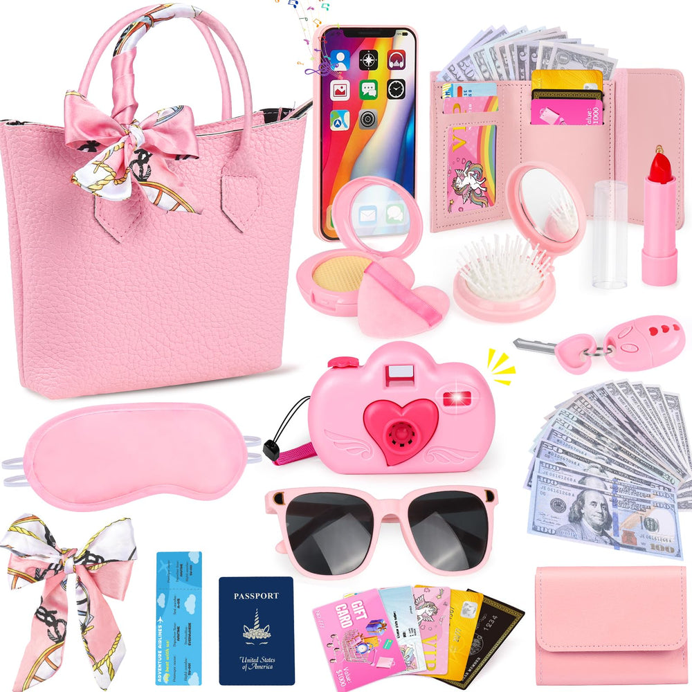 HUUIDY Play Purse handbag with accessories sparks imaginative play and travel pretend scenarios.