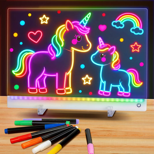 HVMVNV rechargeable LED drawing board front view showing compact, kid-friendly design.