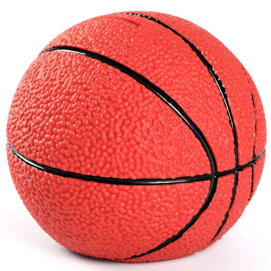 H&W basketball piggy bank front view with durable design for kids
