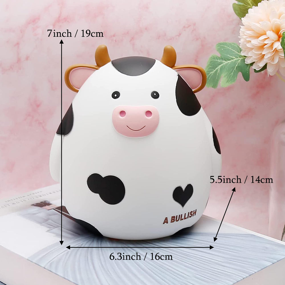 H&W Cow Piggy Bank M Size side view highlights kid-friendly, lightweight construction