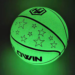 HW HOLOWIN HoloHoops glowing basketball in green enhances night visibility.