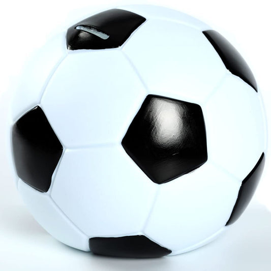 H&W Soccer Piggy Bank front view highlights sturdy, kid-friendly construction.