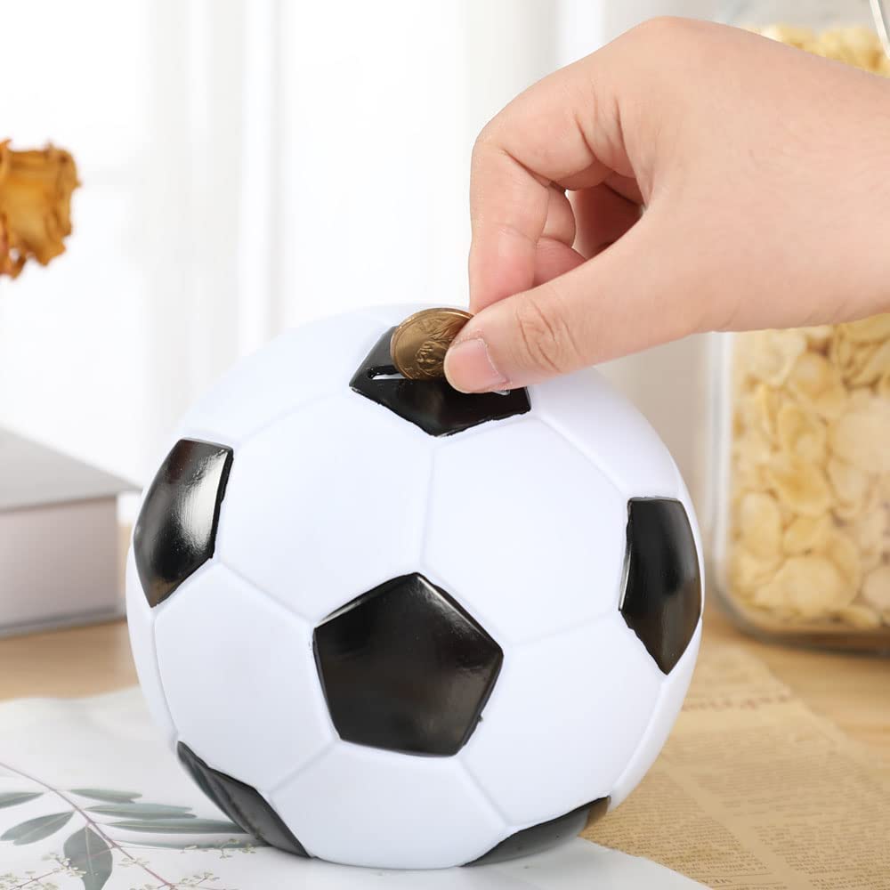 H&W Soccer Piggy Bank slot top enables easy coin insertion.