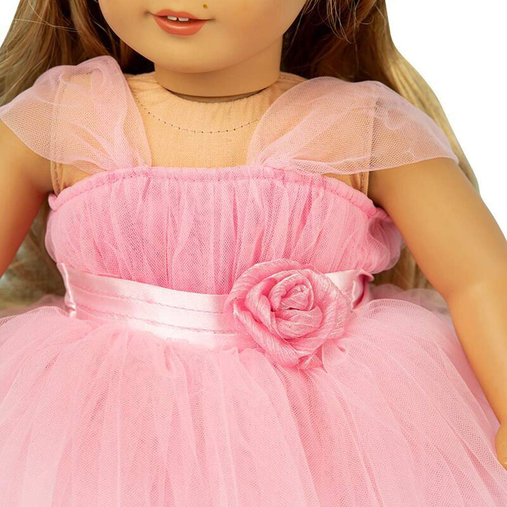 HWD Pink princess dress for 18-inch dolls adds stylish flair and easy dressing for kids.