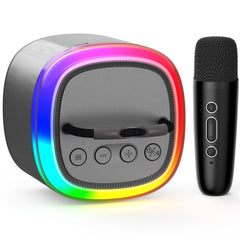 HWWR Mini Karaoke Machine with wireless microphone for kids, ready for lively home performances.