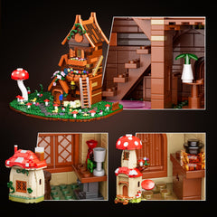 HXTTBD Giant front mushroom and stone path create magical garden ambience.