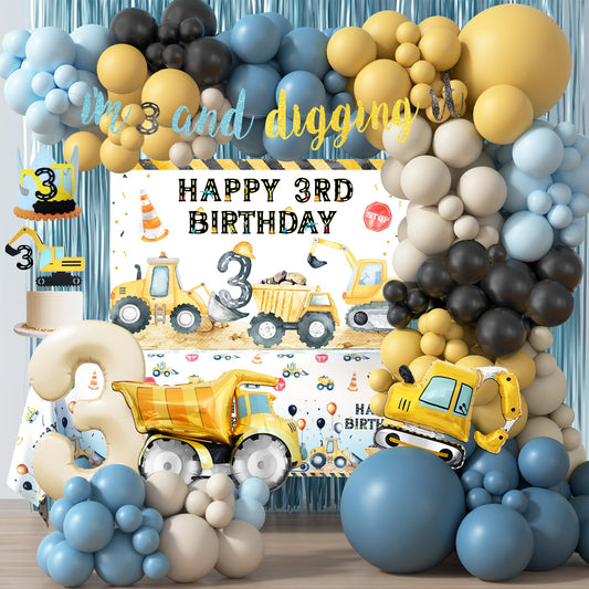 HYCSANBAO construction backdrop for a bold 3rd birthday party.