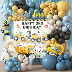 HYCSANBAO construction backdrop for a bold 3rd birthday party.