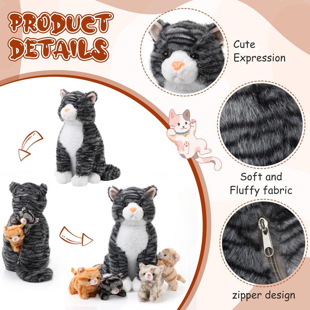 HyDren plush cat mommy on bed display adds cute decor and comfort.