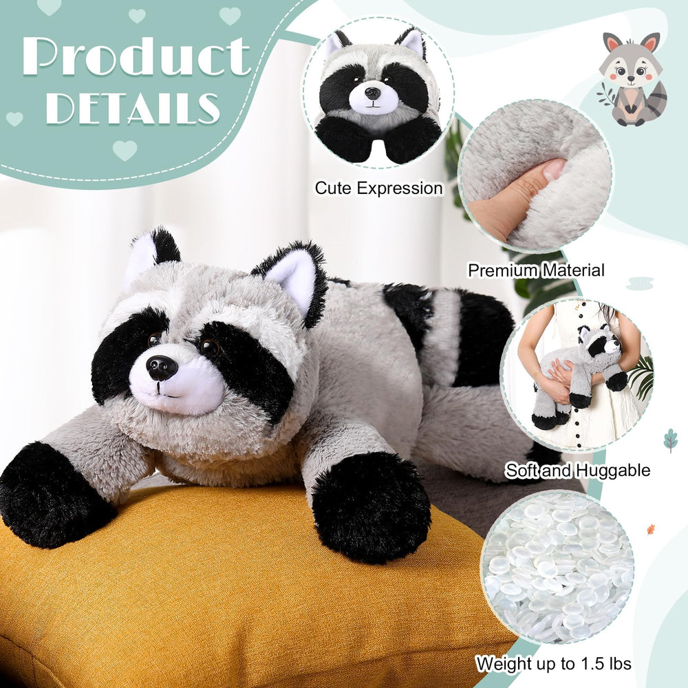 HyDren weighted raccoon plush as a comforting body pillow for lounging.