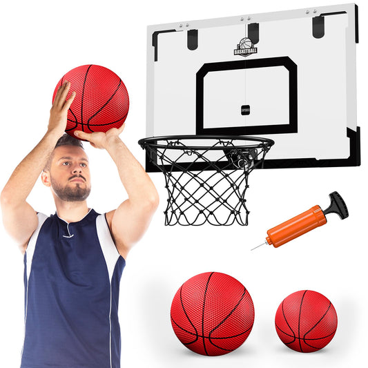 HYES 24x16 backboard over the door enables quick indoor basketball play.