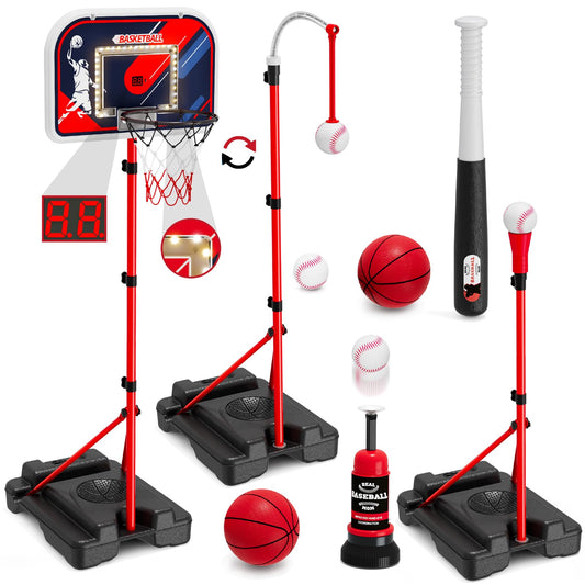 HYES 4-in-1 basketball hoop with LED scoreboard for real-time scoring.
