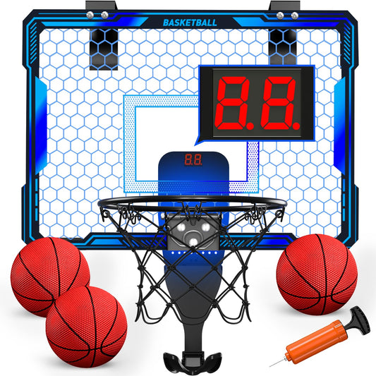 HYES indoor basketball hoop with blue LED rim for vibrant play