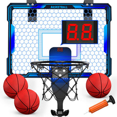 HYES indoor basketball hoop with blue LED rim for vibrant play