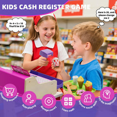 HYES LED scanner and beep sounds enhance checkout pretend play.