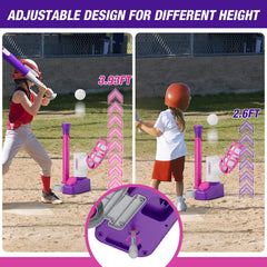 HYES Tball Set adjustable tee stand supports growth from toddlers to preschoolers.
