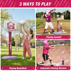 HYES pink T-ball stand and bat for practice.