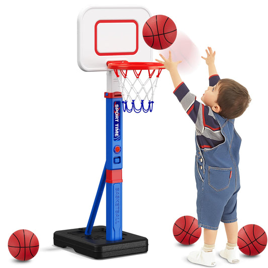 HYES toddler basketball hoop with 55-inch adjustable height ready for play and coordination