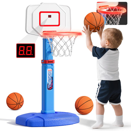 HYES toddler basketball hoop with LED rim for bright night play