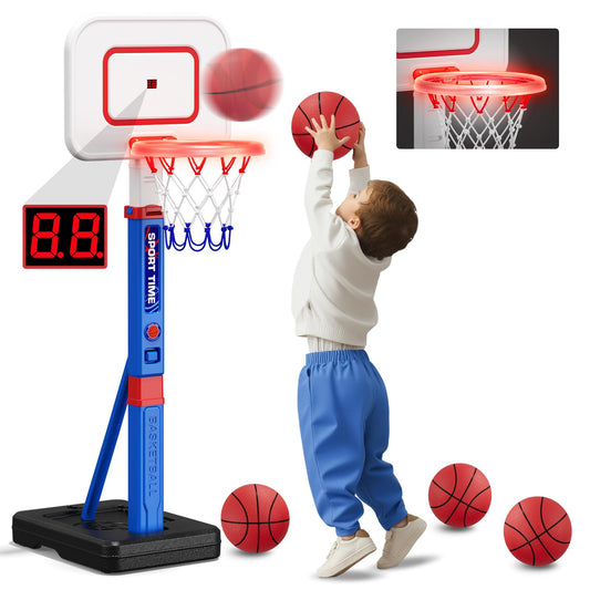 HYES toddler hoop with scoreboard in use, showing scores