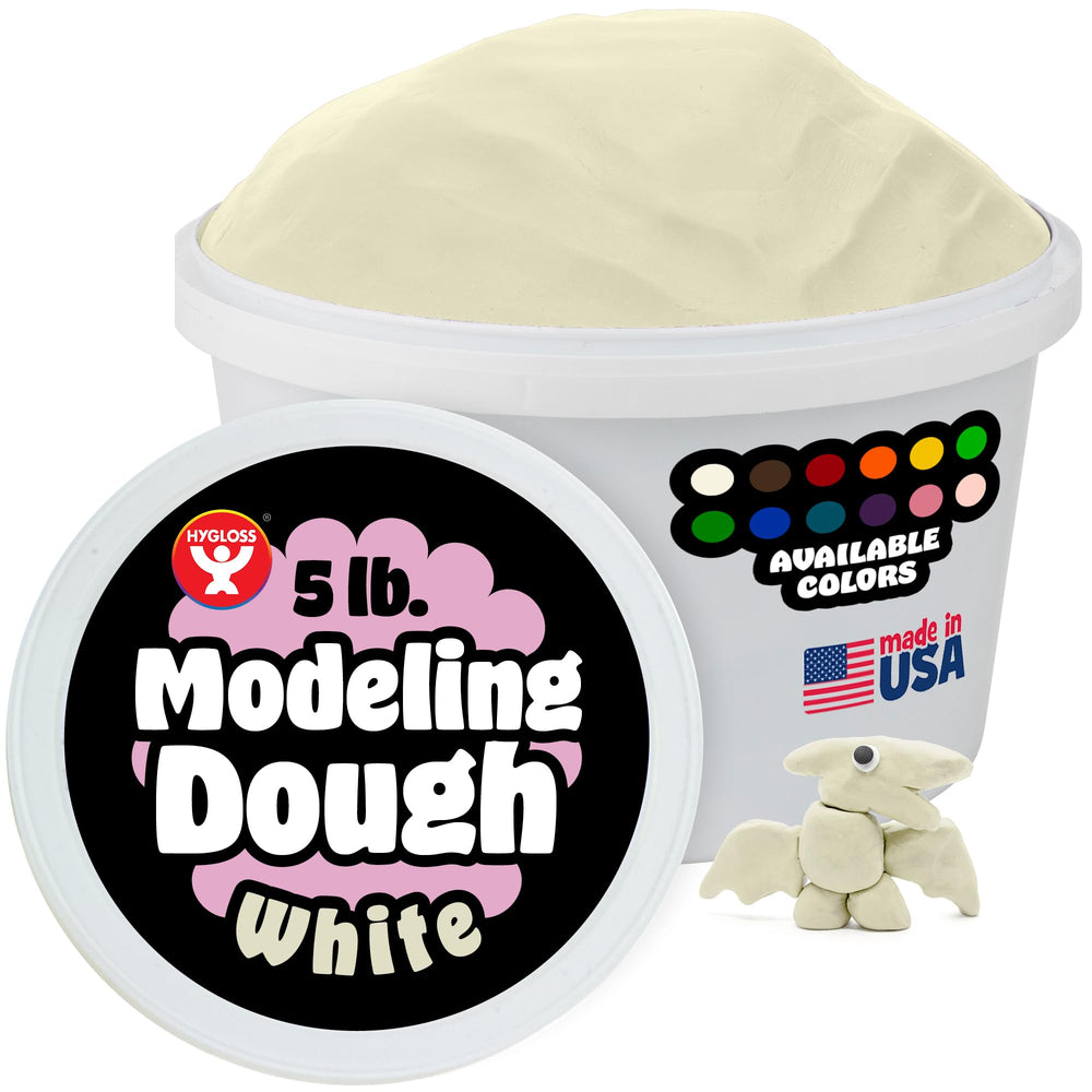 Hygloss Play Dough 5lb tub with white color for classroom group crafts, easy to mold.