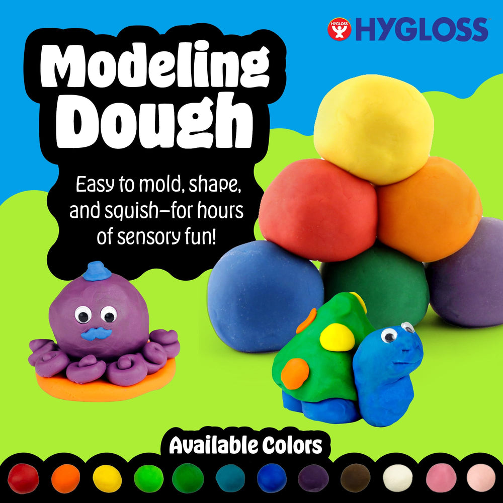 Hygloss Play Dough classroom use supports fine motor practice and creativity.