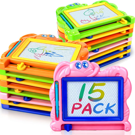 Hymaz 15-pack magnetic drawing board front view showing compact travel-ready design for kids