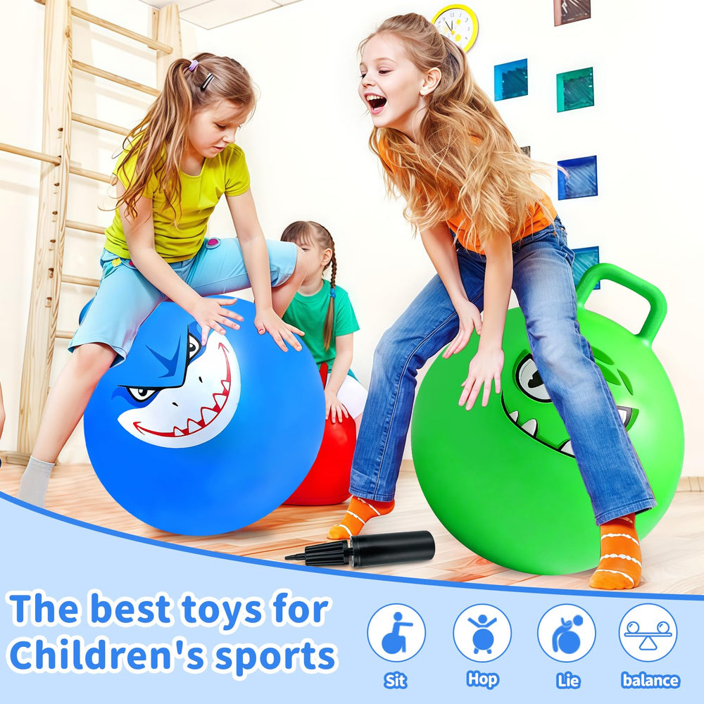 Hymaz hop balls for kids aged 3–6 with handles promote active play.