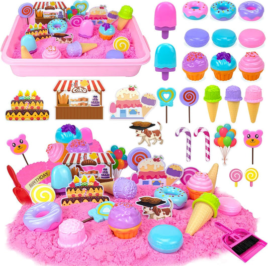 Hymaz Play Sand Kit ice cream sensory bin with vibrant molds for imaginative play