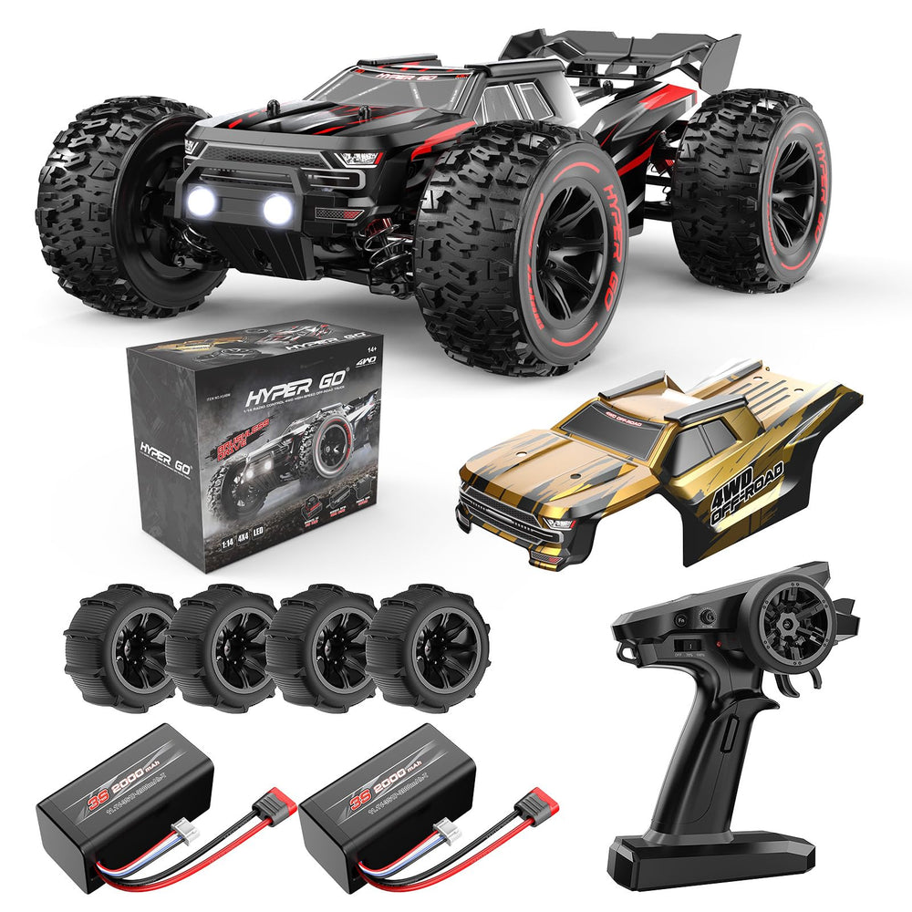 HYPER GO H14BM V3 RC car front view with rugged bumper for tough bashing.