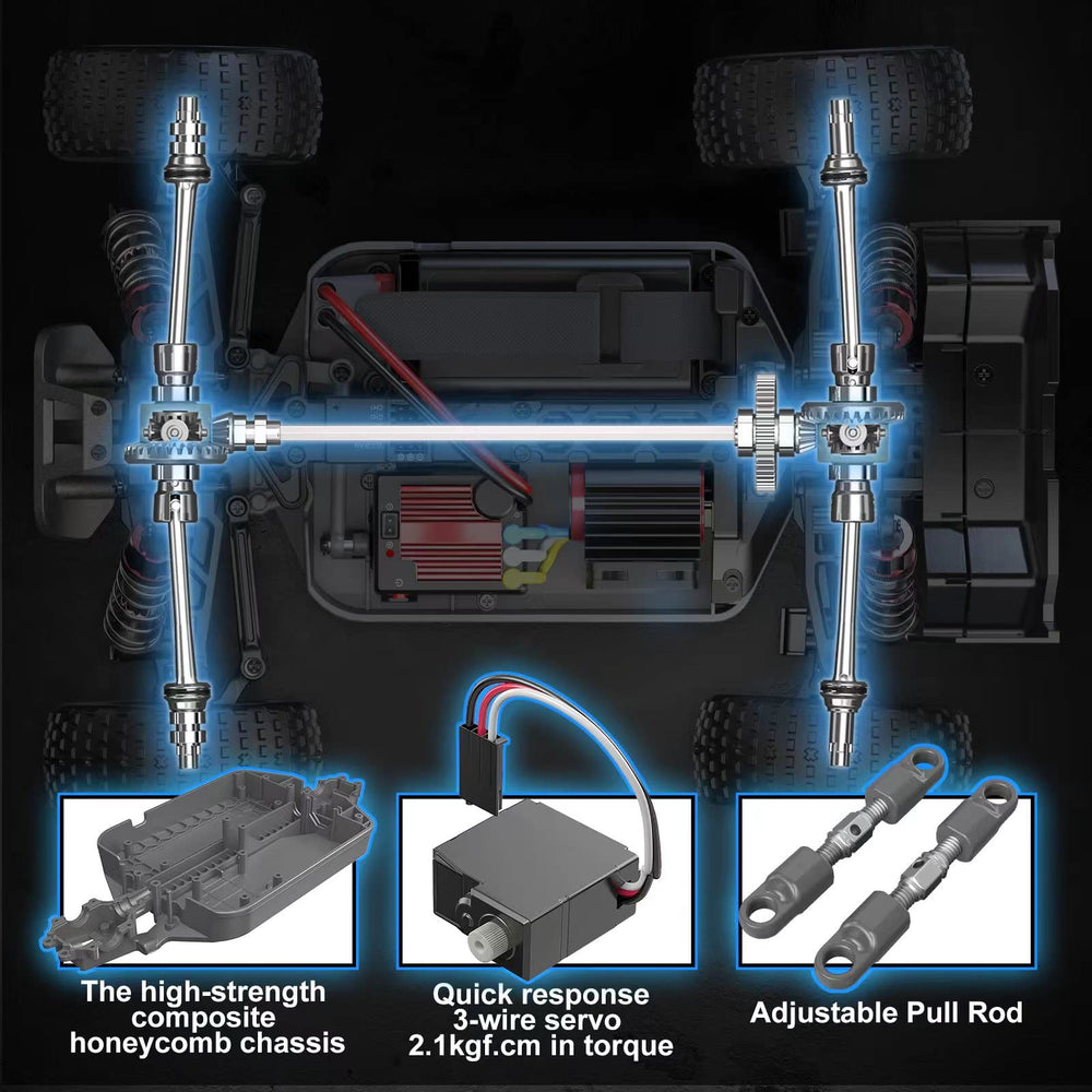 Hyper Go H16PL tire set displays versatile off-road grips for snow, grass, sand.