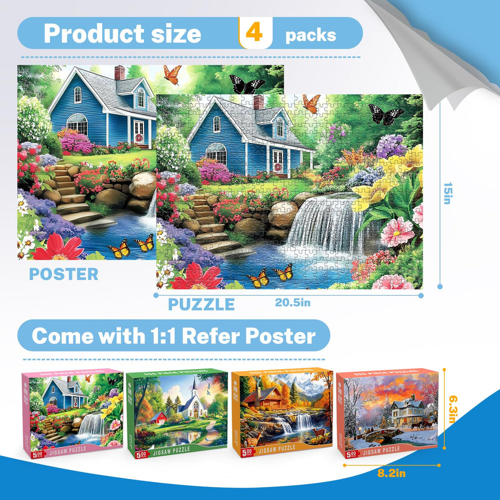HYXCHQA autumn mountain cabin puzzle with golden leaves invites cozy concentration.