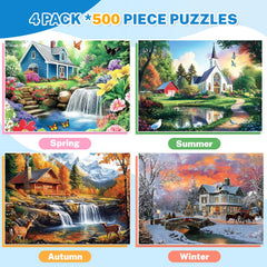 HYXCHQA summer riverside church puzzle features tranquil scenery for stress relief.