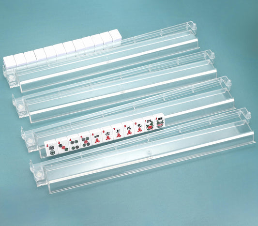 HYXFJITS Mahjong racks with pushers in transparent design for organized tile viewing.