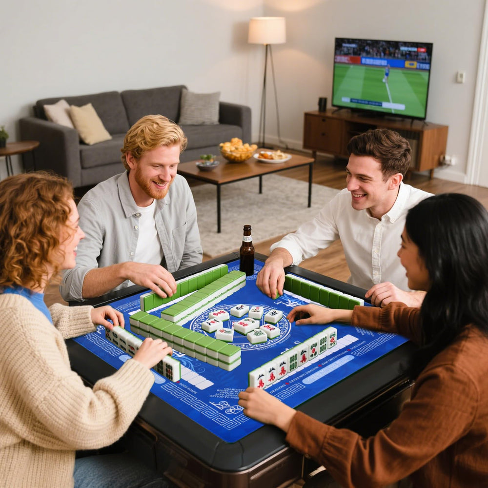 HYXFJITS mahjong mat rolled in bag blue for easy transport and storage
