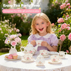 iAOVUEBY porcelain tea set teapot with lid helps kids learn pouring safely.