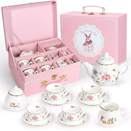 iaovueby porcelain tea set with cups for imaginative pretend play