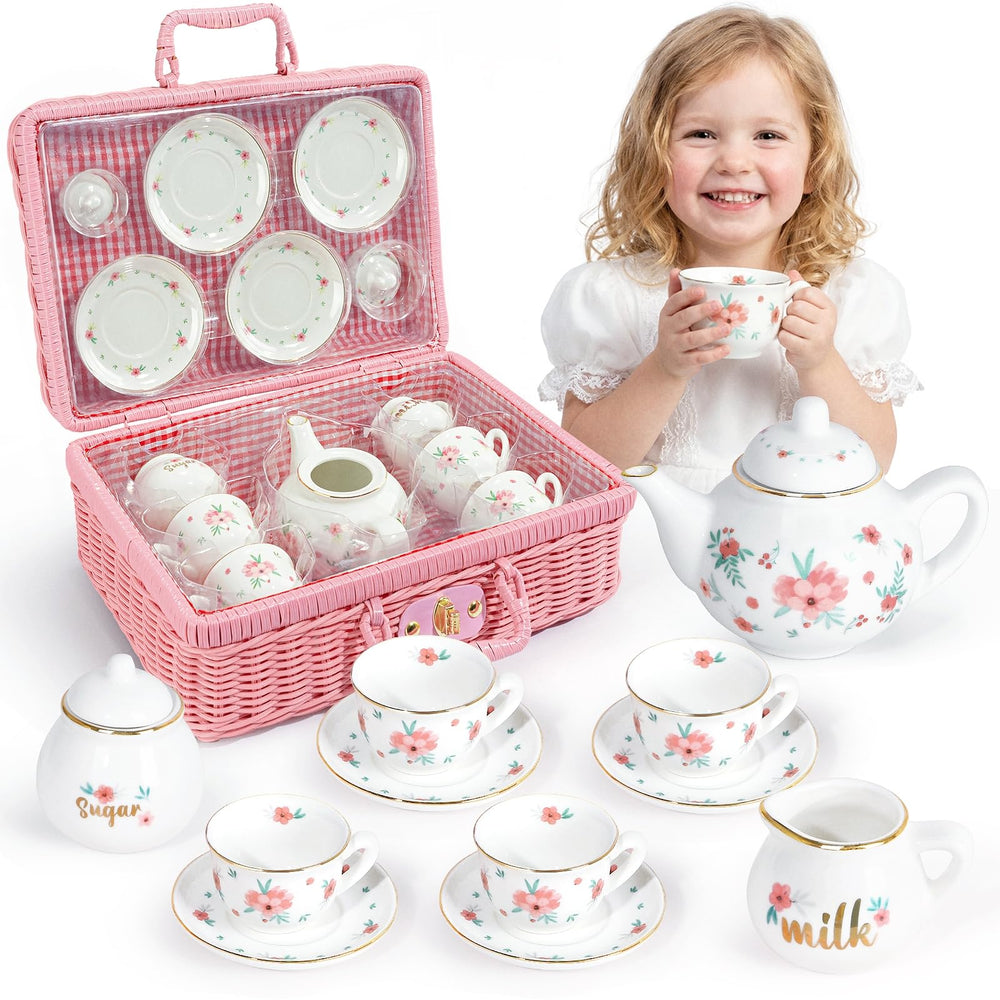 iAOVUEBY porcelain tea set teapot with lid fosters imaginative pretend tea parties.
