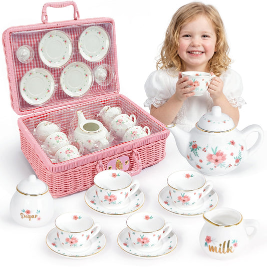 iAOVUEBY porcelain tea set teapot with lid fosters imaginative pretend tea parties.